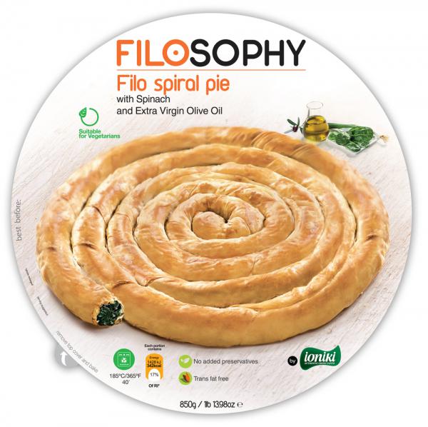 Filo spiral pie with Spinach and extra Virgin Olive Oil