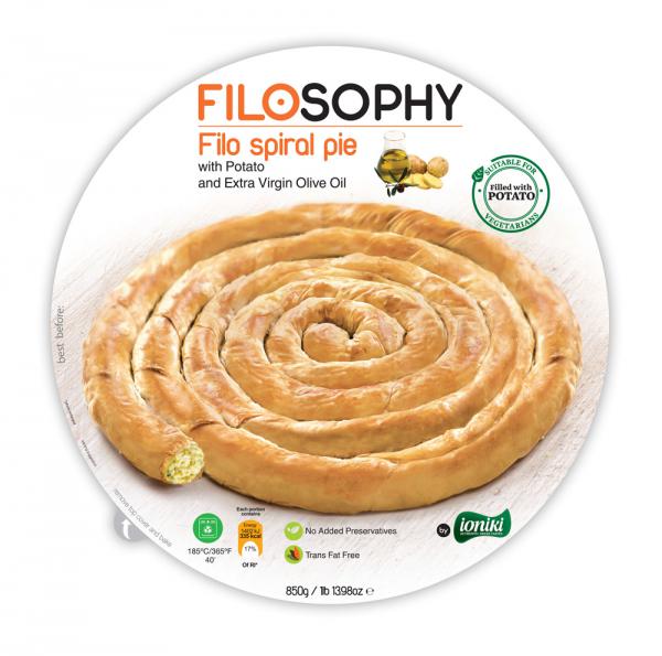 Filo spiral pie with Potato ​​​​​​​and Extra Virgin Olive Oil